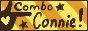 Combo Connie button. The background is dark and light yellow with horizontal stripes. There's a graphic of a pointing hand with a yellow heart on it, and text beside it that reads 'Combo Connie' with stars either size.